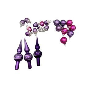 Vintage Purple Pink Glass Ornaments Set  Tree Decor  Retro Holiday  Shiny Brite